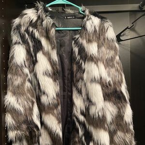 Faux Fur Jacket Black and White